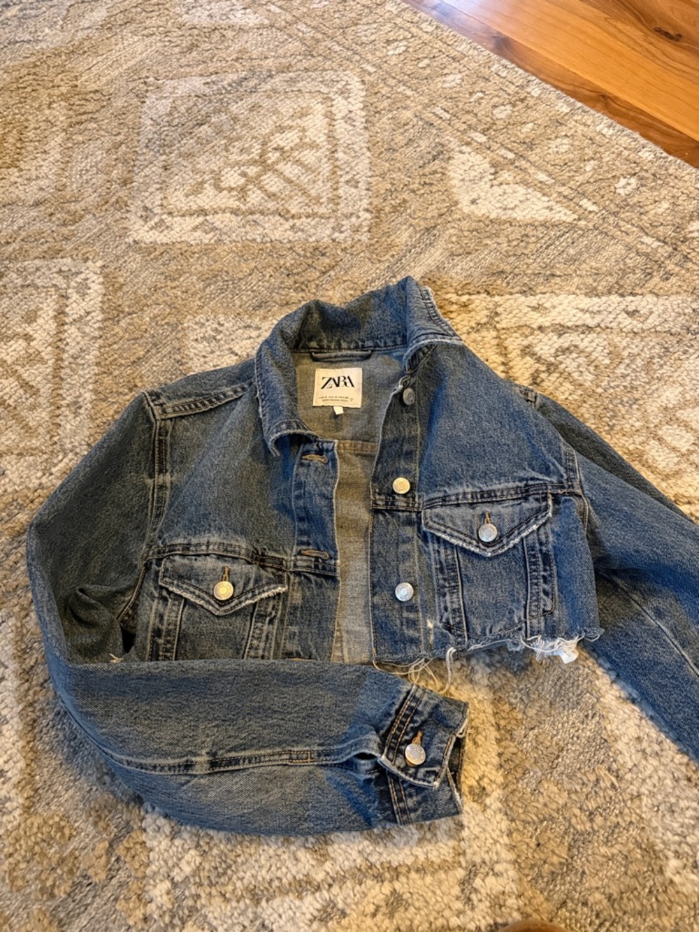 ZARA Distressed Cropped Blue Denim Jacket
